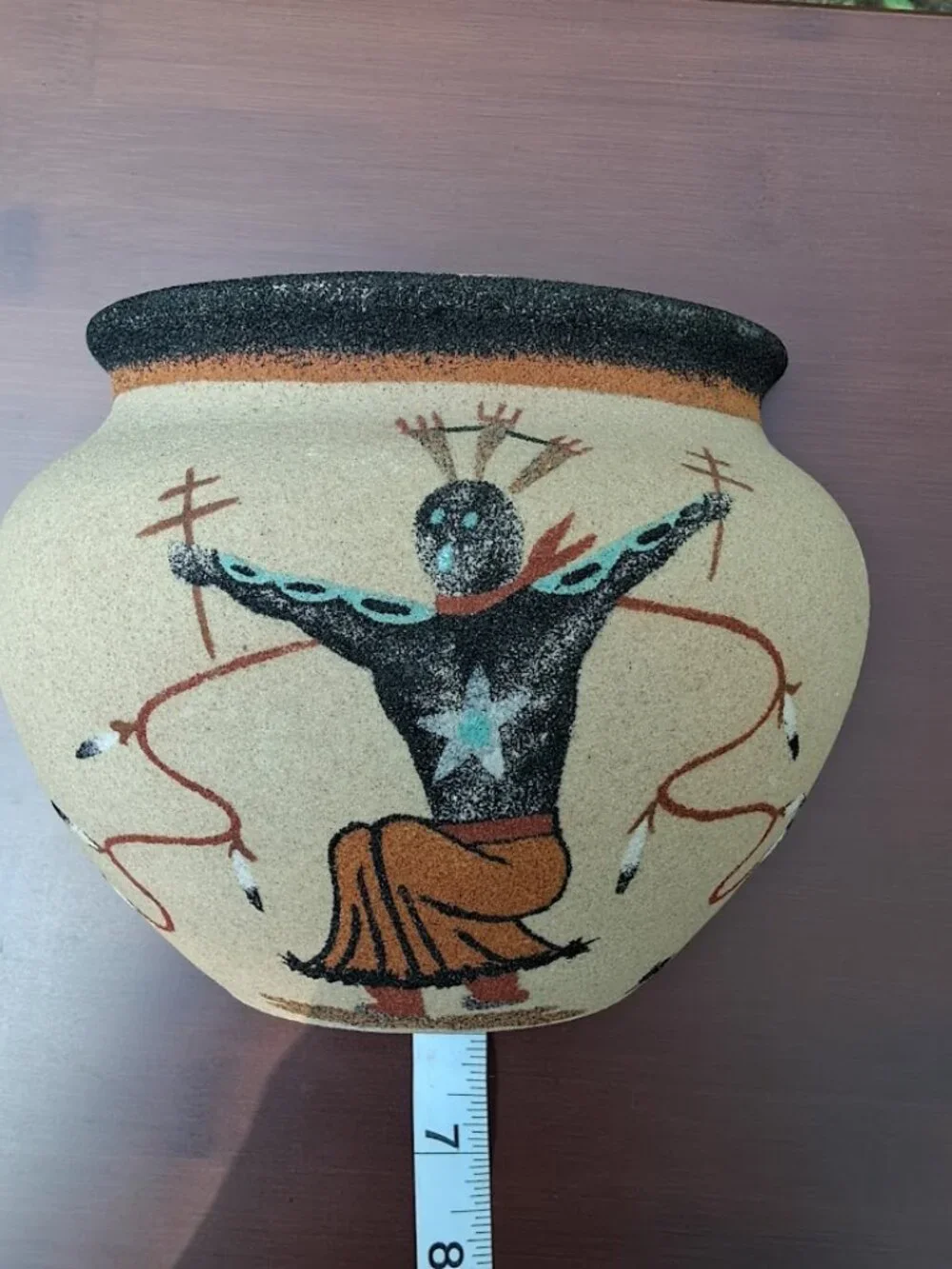 VTG Rancho Feliz Signed Navajo Sand Art Wall Pocket - 7 x 5.5
